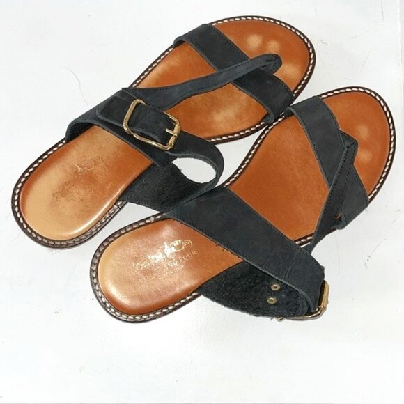 Coach and Four Shoes - COACH AND FOUR ORTA BLACK LEATHER SLIDE  SANDALS MADE IN ITALY SIZE 8.5